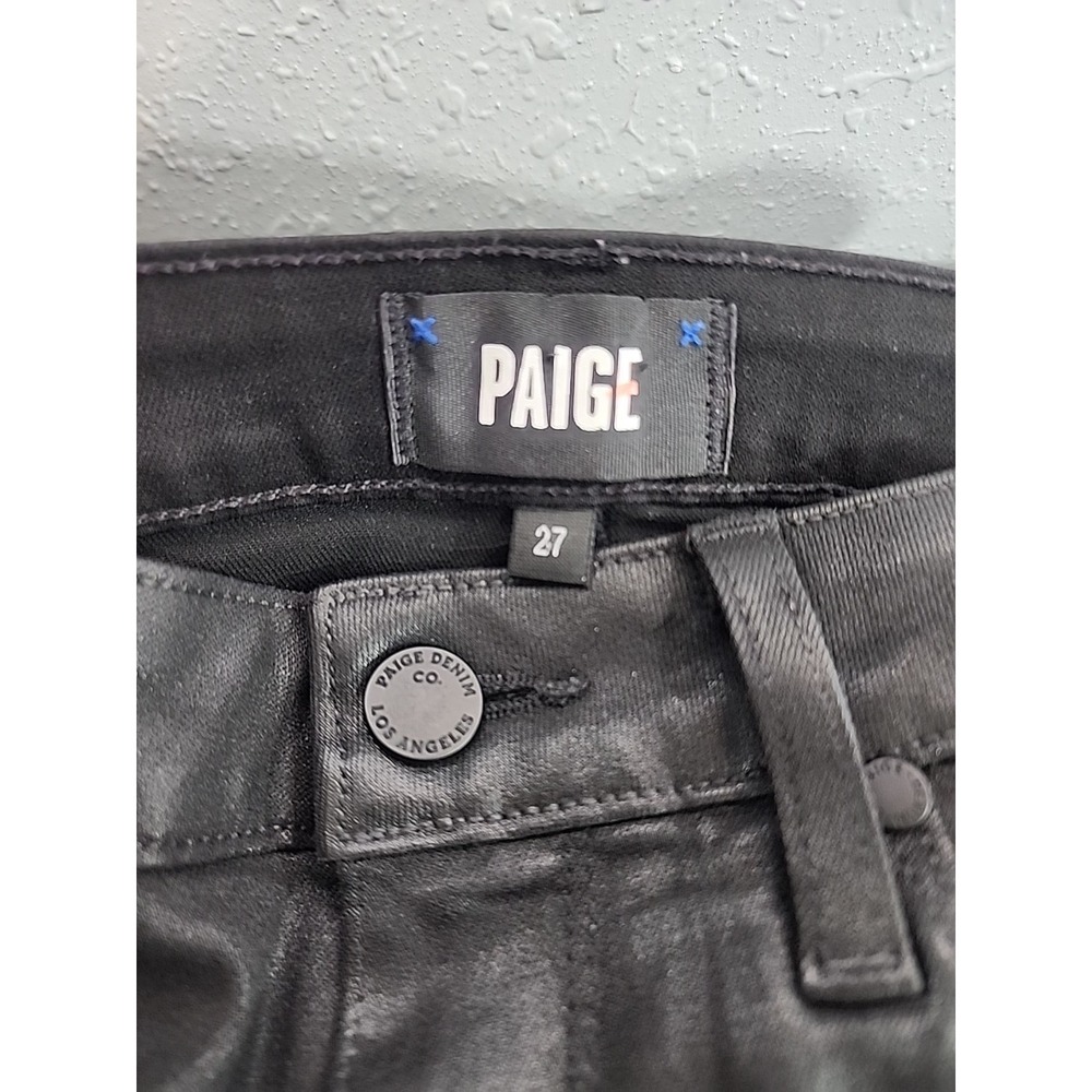 Paige Hoxton Straight Leg Ankle Moto Jeans in Black Fog Luxe Coating. 27 - Picture 3 of 10